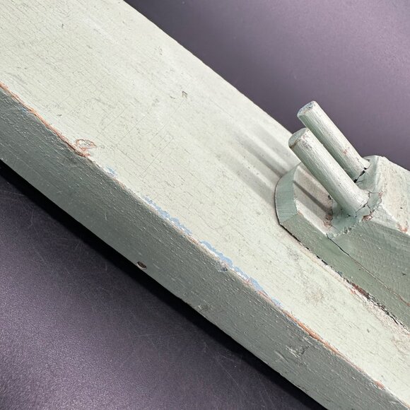 Vintage Toy USS Texas Wooden Battleship Boat Wheels WWII Velasco USA Green READ - Picture 14 of 16